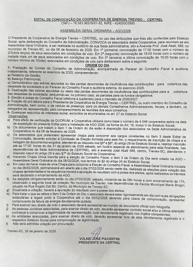 Edital da Assembleia Geral Ordinária 2026